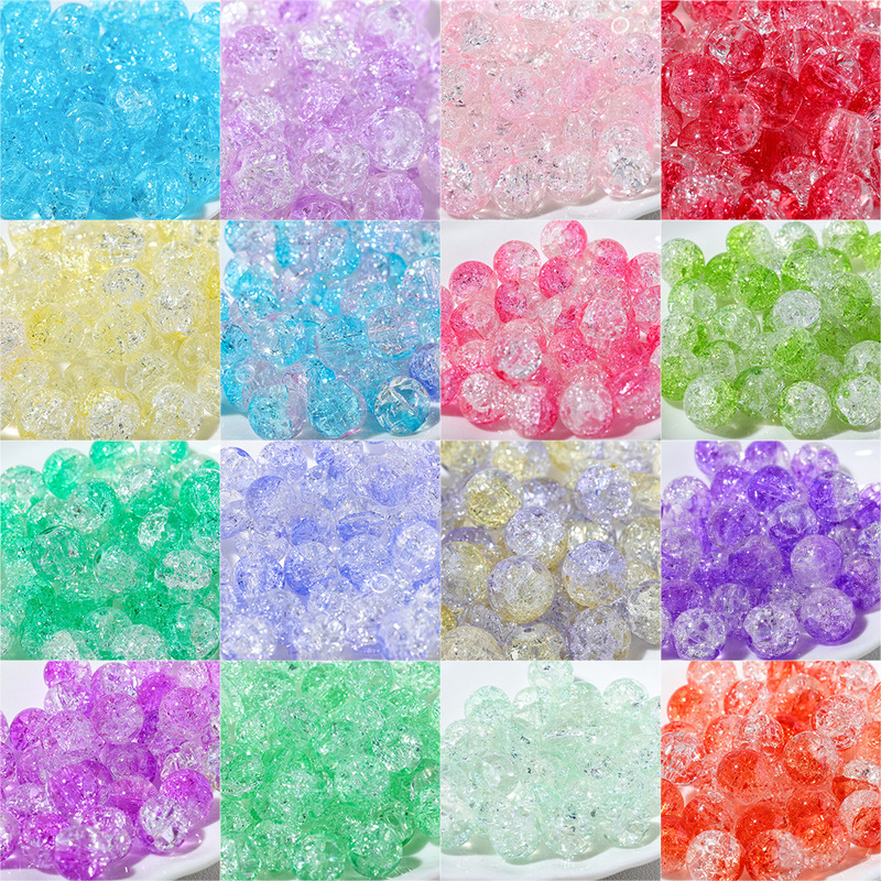 卡10珠子冰裂散珠透玻璃爆花内碎珠手工10mm串珠制作手串项链首饰|undefined
