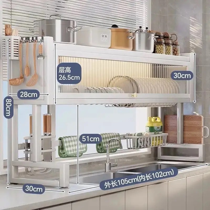 キッチンラックカウンタートップ食器防塵排水ラック多機能シンクシンプルな食器棚収納アーティファクト|undefined