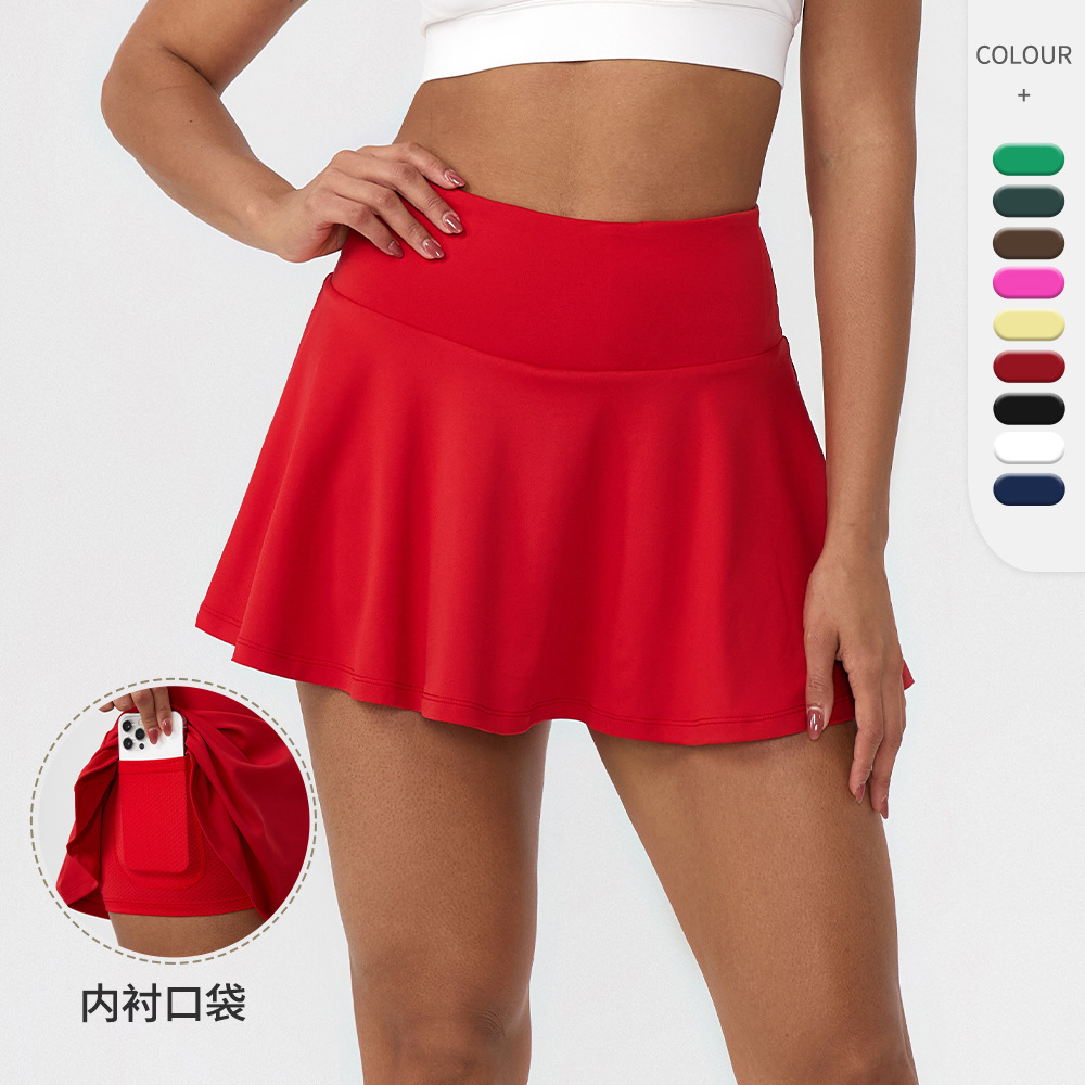 Sports Tennis Short Skirt for Women, Summer High-Waisted Quick-Dry Running Fitness Yoga Anti-Exposure Two-Piece Skirt Pants 22333