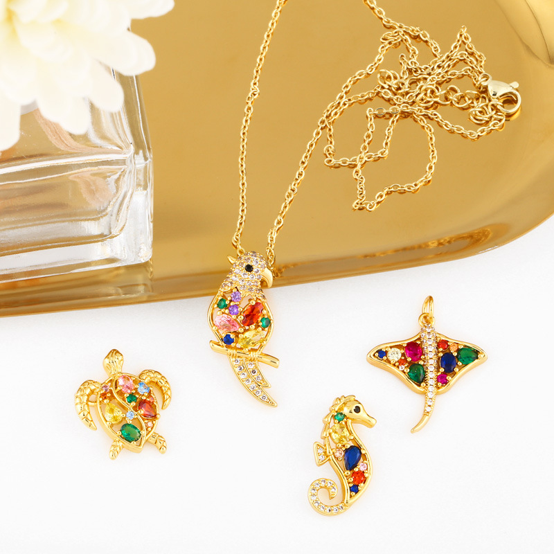 Fashion Sea Turtle Seahorse Copper Inlaid Zircon Necklace Wholesale display picture 10