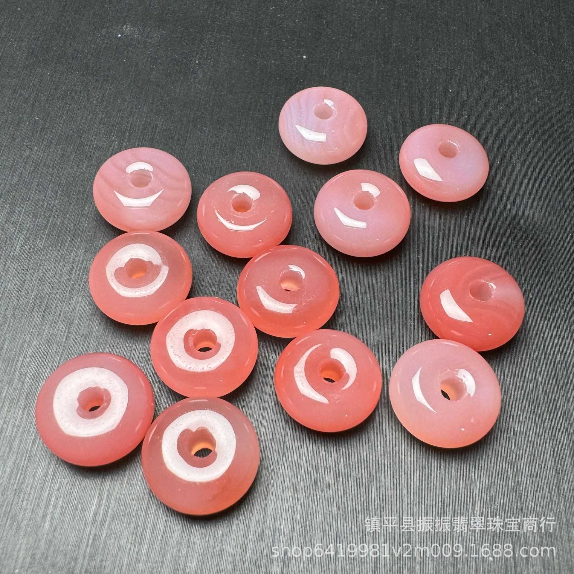 天然7A级蜜桃粉盐源玛瑙平安扣批发 DIY饰品玉石吊坠手链项链耳坠