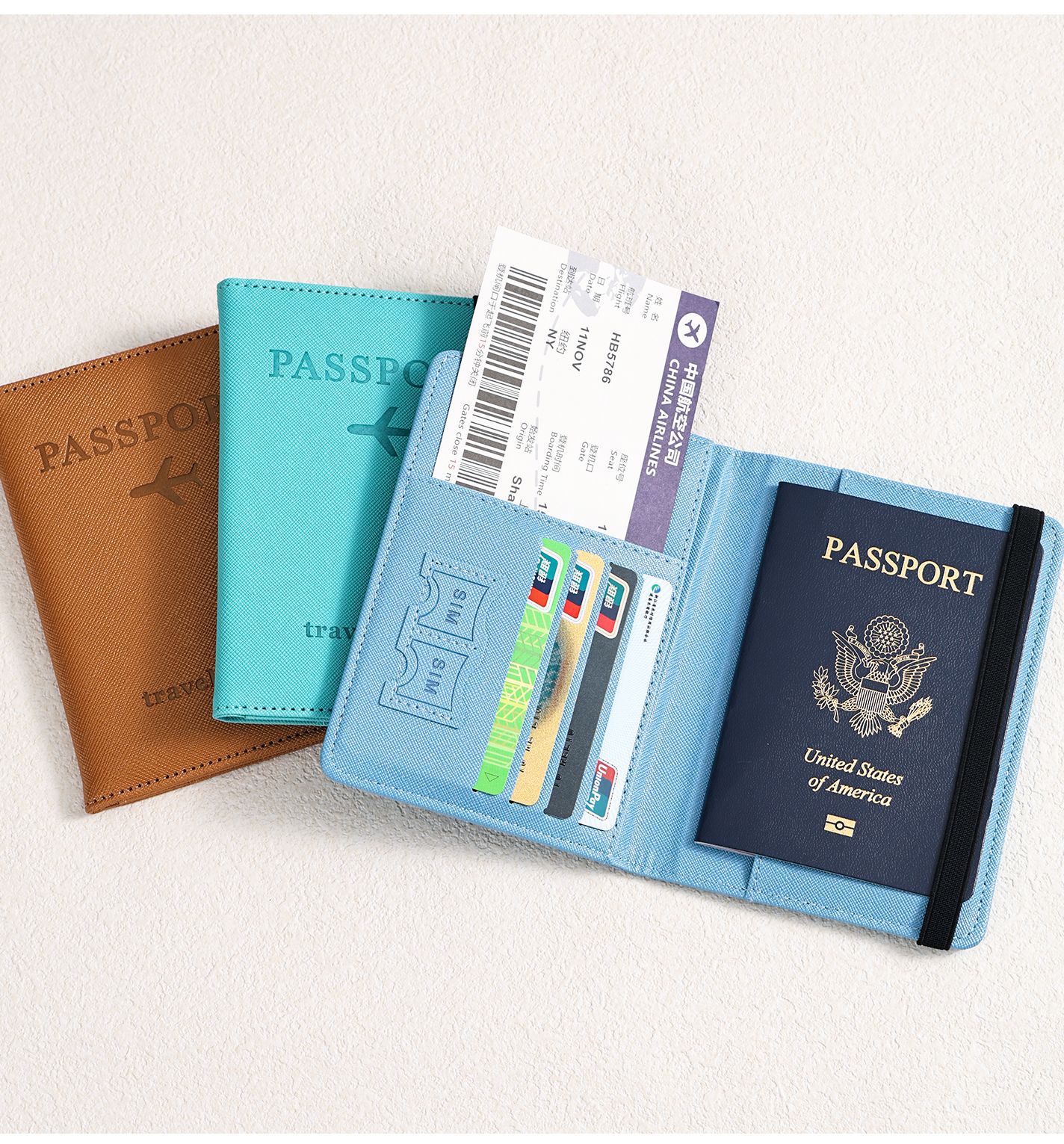 Cross-Border Passport Holder Custom Anti-Theft Anti-Degaussing Multifunctional Passport Holder Passport Bag Luggage Tag Set Logo Printing Available