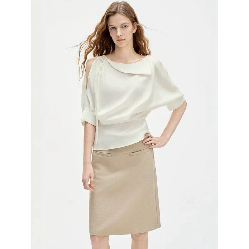 【White Moonlight Blouse】Off-shoulder design shirt for women, 2026 spring new model, modal blouse 【White Moonlight Blouse】Off-shoulder design shirt for women, 2026 spring new model, modal blouse