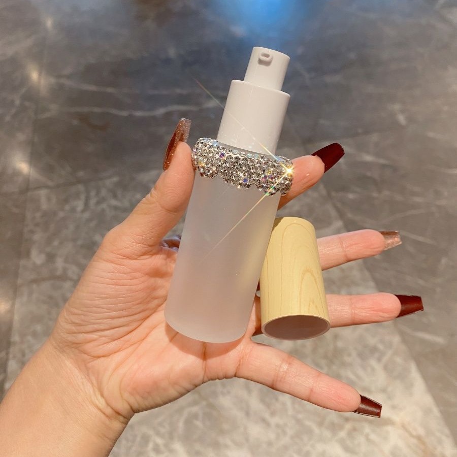 旅行便携按压式镶钻洗面奶粉底液乳液磨砂玻璃瓶跨境外贸厂家直销