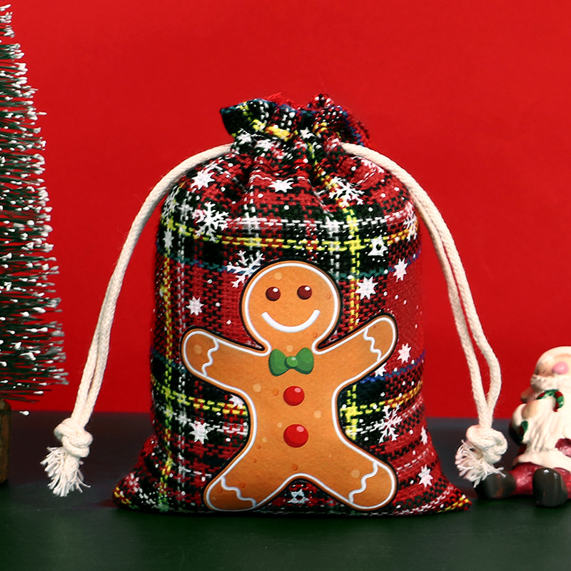 Bolsa de algodón a cuadros de Navidad con cordón Bolsa de embalaje de regalo de caramelo de Navidad Calendario de Adviento bolsa pequeña al por mayor