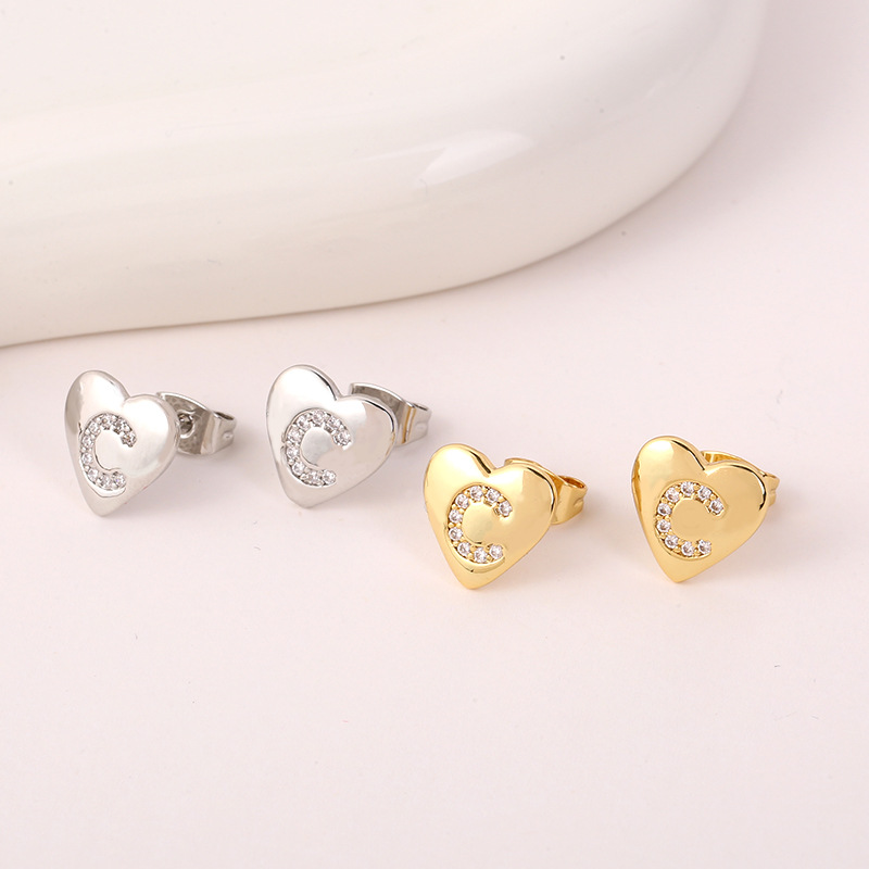 5g Weight Copper Ear Needle Material 18K Gold Plated, White Gold Plated Plating Material Rhinestones Inlay Material Ear Studs Classification 1 Pair Quantity Daily Occasion Copper Material Letter, Heart Shape Pattern Women's Gender Inlay Design Simple Style Style 1 Pair Simple Style Letter Heart Shape Inlay Copper Rhinestones 18K Gold Plated White Gold Plated Ear Studs 2