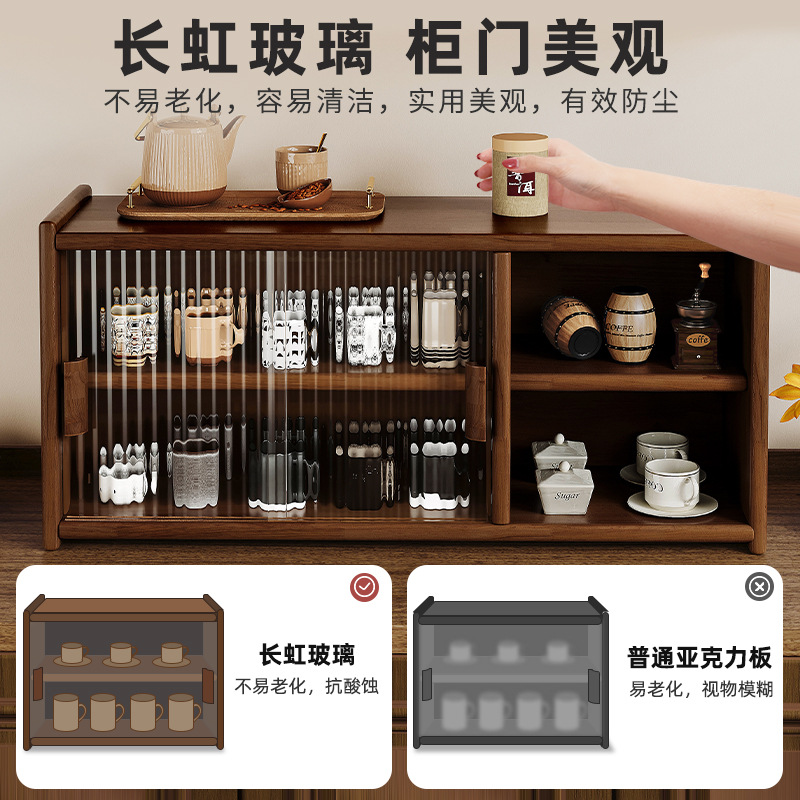 Taza de madera maciza a prueba de polvo Changhong Glass Teaware Storage Cabinet Taza de agua Taza de café Rack caja de almacenamiento de escritorio