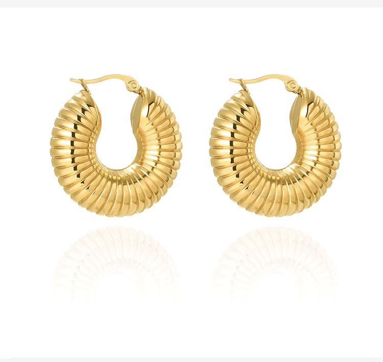 Daily Occasion 304 Stainless Steel Material U Shape Pattern PVD Coated Real Gold Plated U Shape Titanium Steel Retro Waterproof Non Tarnish Earrings