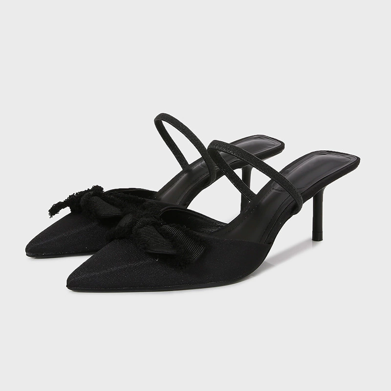 Ботильоны на шпильке с черной бантовой пряжкой и носком pointed toe мюли с тонкой шпилькой, подошваback зацепляющая сандалии