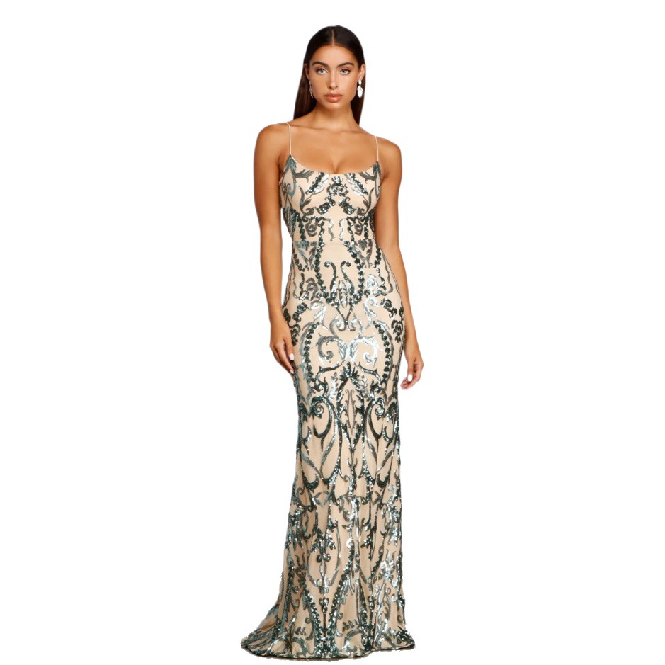 Comercio exterior transfronterizo primavera y verano nuevo transfronterizo europeo y americano perlas vestido de fiesta de las mujeres vestido de lentejuelas del club