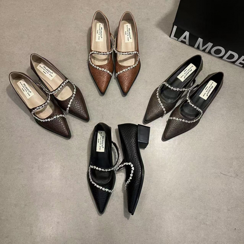 2025 Autumn New Versatile Fashion Hot Recommendation Light Luxury Internet Celebrity Style Metal Decorated Pointed Toe Shoes
