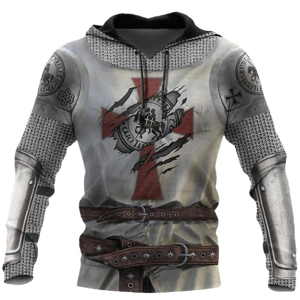 2024 Europa y América Primavera y otoño Moda nuevos hombres Viking Myth Series Cool Armor Print 3D Sudadera con capucha