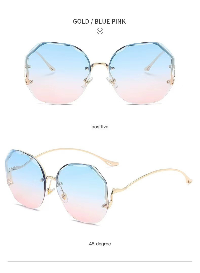 New fashion frameless cut-edge sunglasses women's polygon metal arc glasses leg street shot all-match sun protection sunglasses_voghion.com