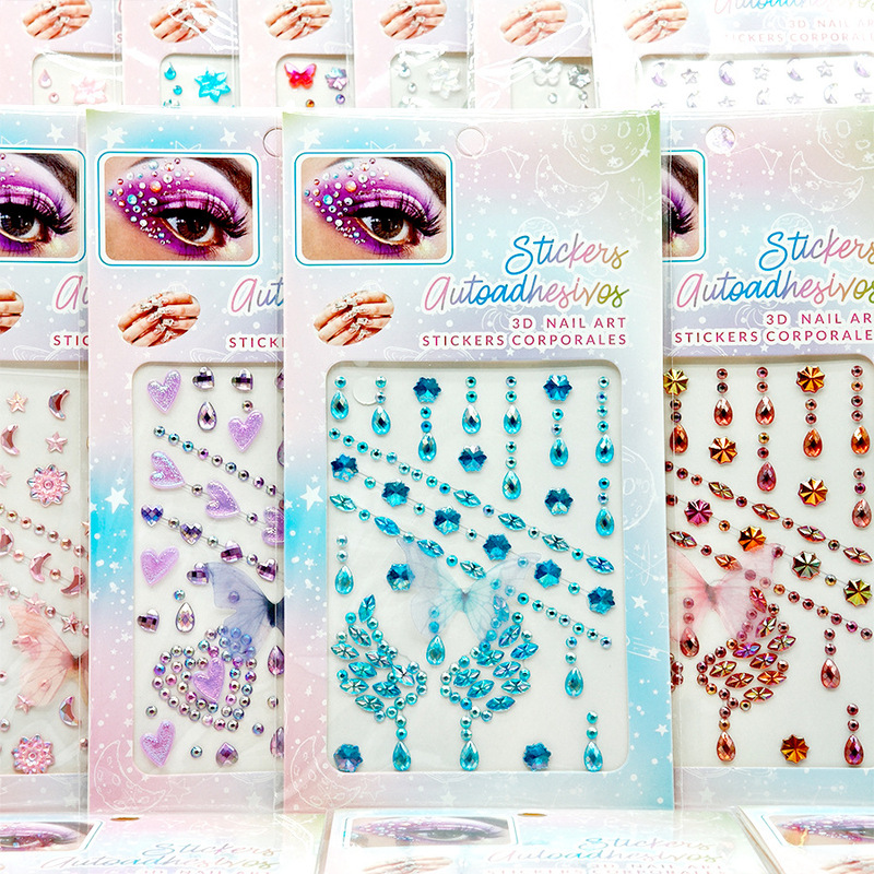 Cross-border sheer butterfly multi-color dazzling children's 3D face stickers, facial decorations, diamond stickers, and eyebrow nail art diamonds