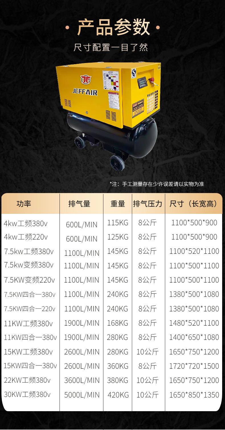 Junfeng Permanent Magnet Variable Frequency Screw-Type Air Compressor, Specialized for Auto Repair, Installation-Free High-Pressure Integrated Air Compressor