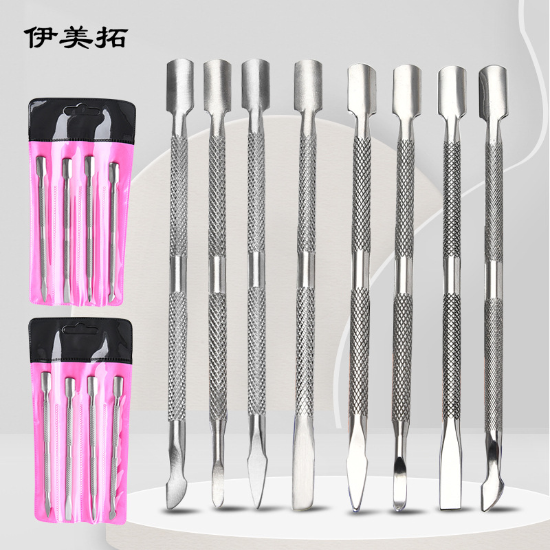 Factory spot wholesale stainless steel double-headed steel push dead leather push triangle shovel armor removal manicure nail tools four-piece set