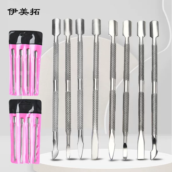 Factory spot wholesale stainless steel double-headed steel push dead leather push triangle shovel armor removal manicure nail tools four-piece set