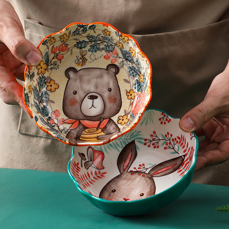 Internet celebridad freidora de aire tazón especial de dibujos animados animal de cerámica ensalada de frutas tazón lindo postre tazón de comer tazón