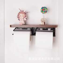 木质卫生间墙上纸巾架实木壁挂式墙面置物架厕所卫生纸收纳架