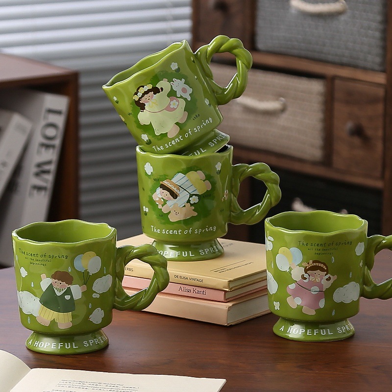 Hermosas tazas de marca de pies altos, tazas de agua para niñas, tazas de oficina domésticas, tazas de cerámica de alto valor, tazas de desayuno para hombres