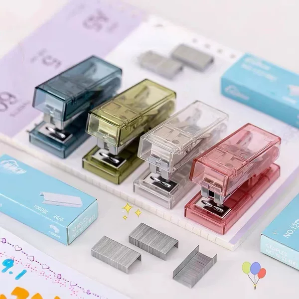 Huachi Transparent Small Stapler Mini Labor-saving Student Stapler Multifunctional Stapler for Office Supplies Stapler