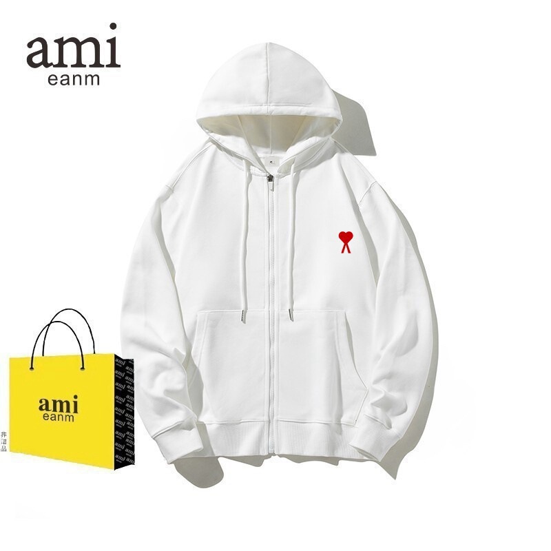 Ami&Eanm Zipper Hooded Cardigan Sweatshirt Men's Trendy Brand Heart Embroider Fashion Sports Sweatshirt Jacket Couple Clothes