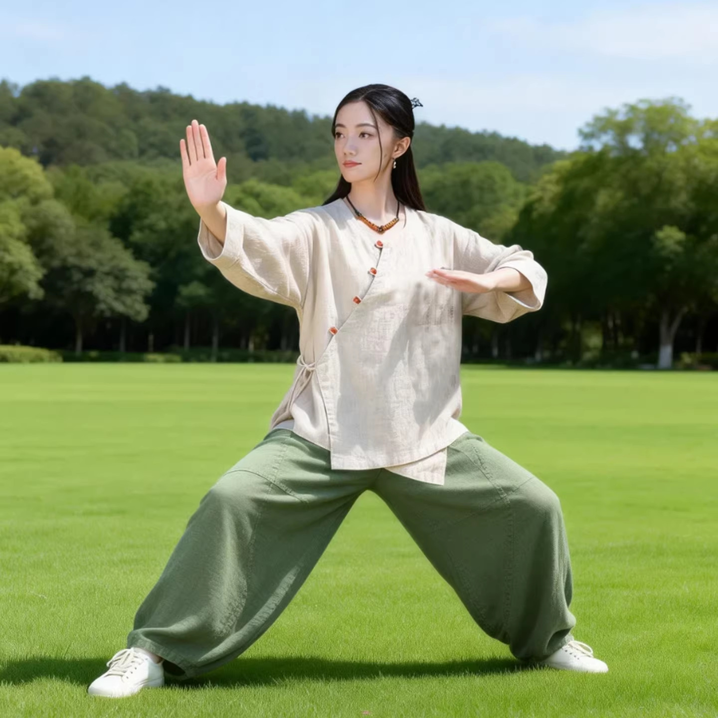 Tai Chi Clothing for Women, New Chinese-Style Cotton and Linen Top, Young People's Eight-Section Exercise Set