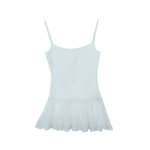 Flower Field Showcase HTmeme White Tea Dew Chu~ Ballet-style Patchwork Lace Skirt Hem with Camisole Top for Women—Spring/Summer