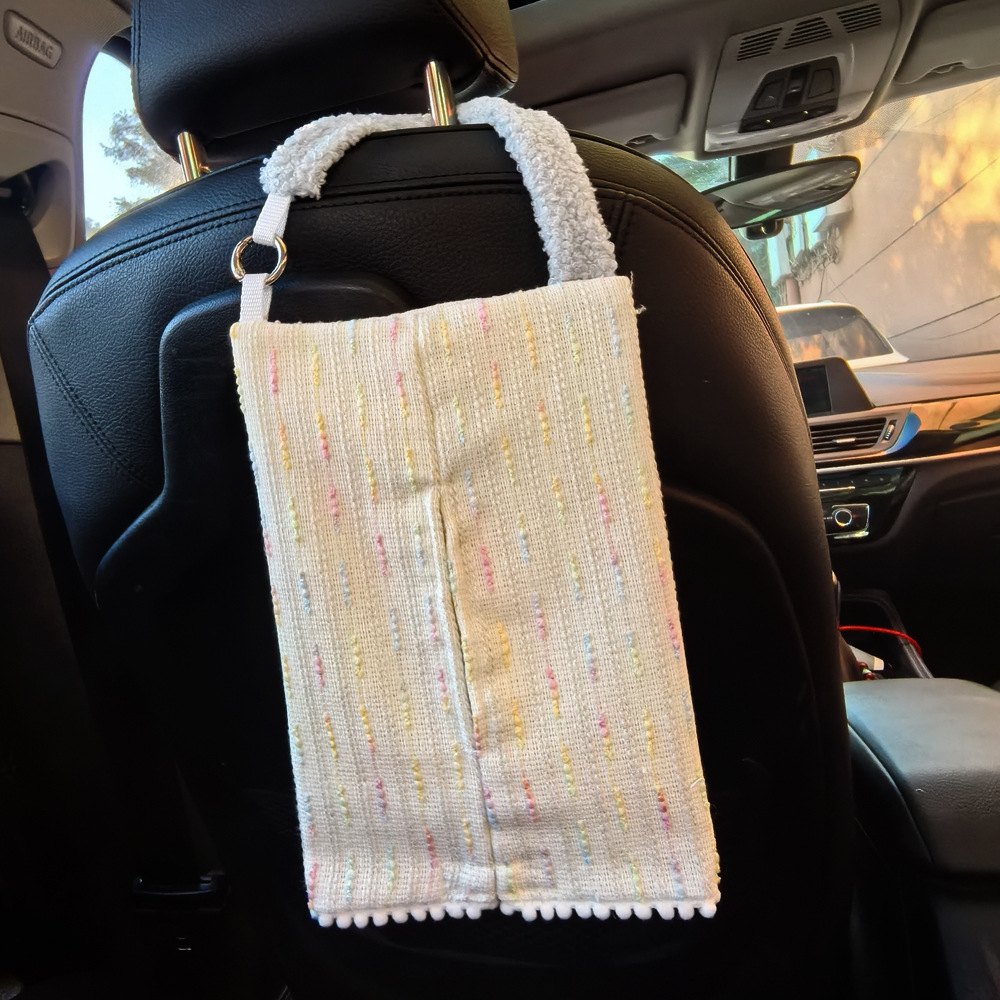 Nuevo creativo pequeño viento de tela caja de papel montada en automóviles caja de toallas de papel colgante ajustable servilletas
