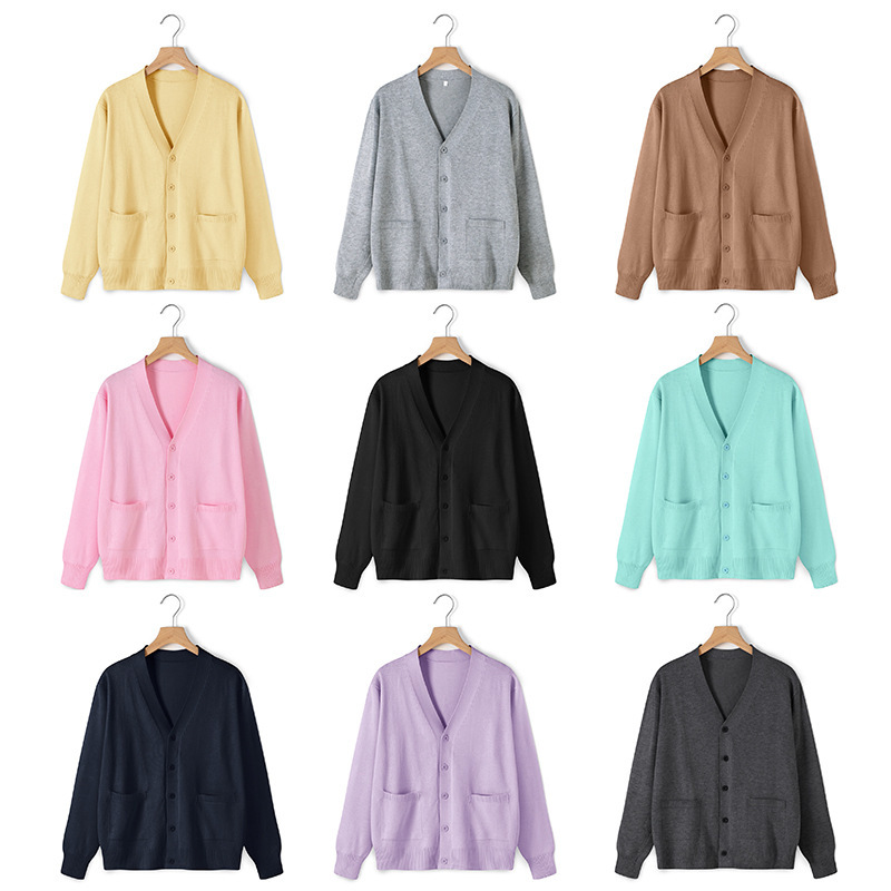 Student Jk Uniform Long-Sleeved Knitwear Japanese Style Preppy Girl Pure Color Thin Outwear V Neck Knitted Cardigan Knitwear