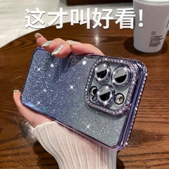 iPhone15ProMAX携帯電話ケース電気メッキラインストーンソフトシェルApple 16Eグラデーショングリッターレンズフィルムケースに適しています。