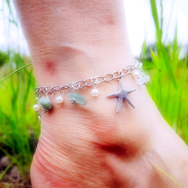 Sapphire ankle bracelet pearl for yoga