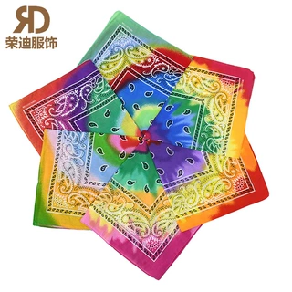 欧美户外54*54渐变扎染纯棉头巾批发跨境全棉无缝印花方巾bandana