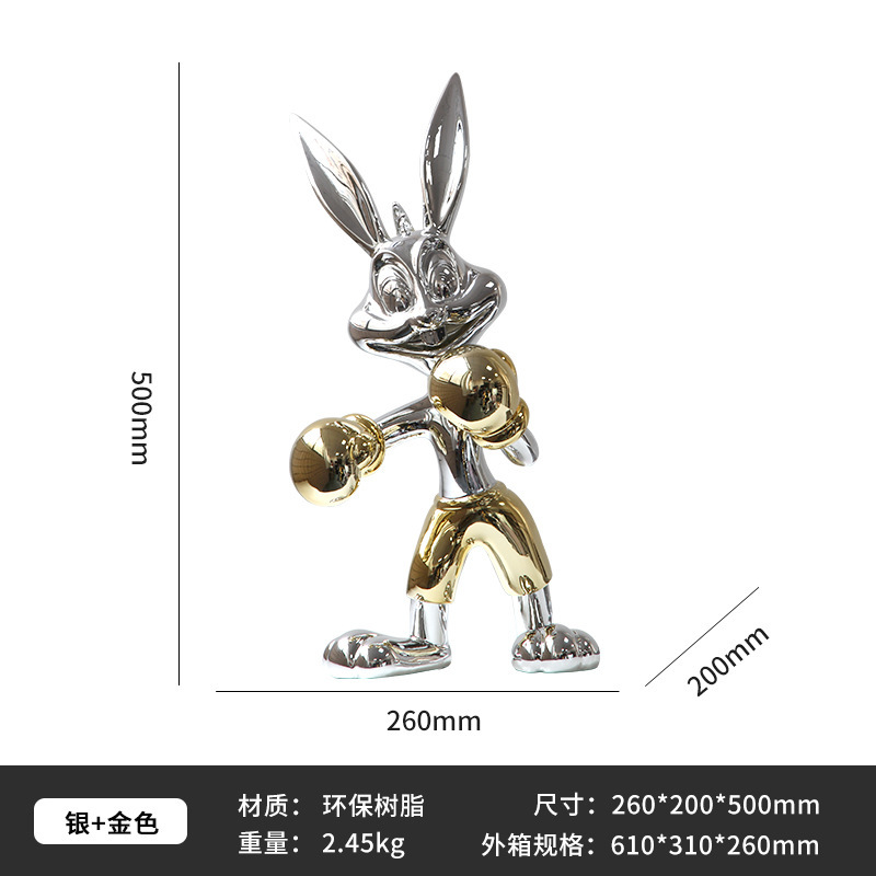 現代のシンプルで贅沢なファッションはボクシングのウサギのぬいぐるみの置物のモデルルームホテルの家に入るロビーの玄関のテレビの棚を遊びます。|undefined