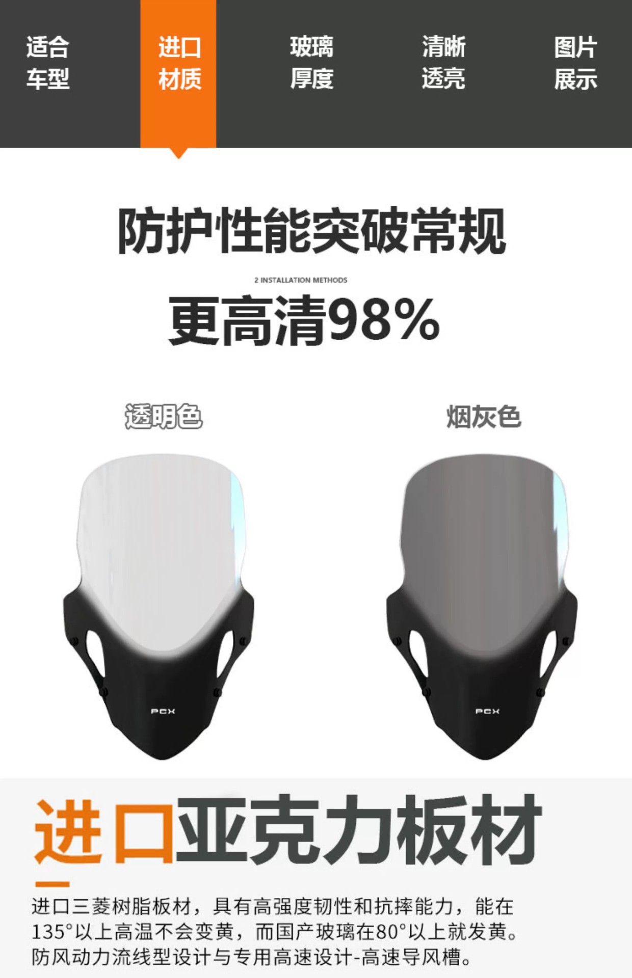 Suitable for 25 models of Honda PCX160, transparent windshield rearview mirror forward-moving bracket integrated modification front windshield accessory