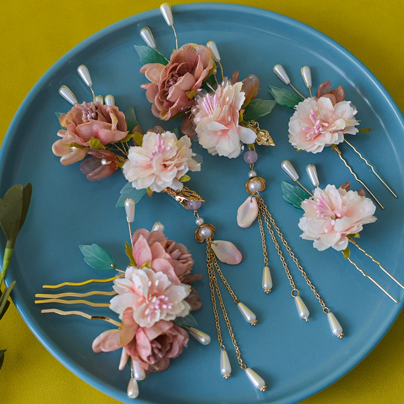Головные уборы в древнем стиле Классические шелковые цветочные аксессуары для волос костюм Шпилька с кисточками Винтажная Цветочная шпилька Классические аксессуары Cheongsam Hanfu