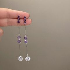 韩版气质超闪紫色水晶流苏耳钉女时尚百搭轻奢精致高颜值网红耳坠