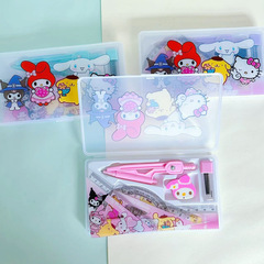 Sanrio Compass and Ruler Set Cute Kurome Student Exam Drawing Ruler 7-piece Stationery Set Gift