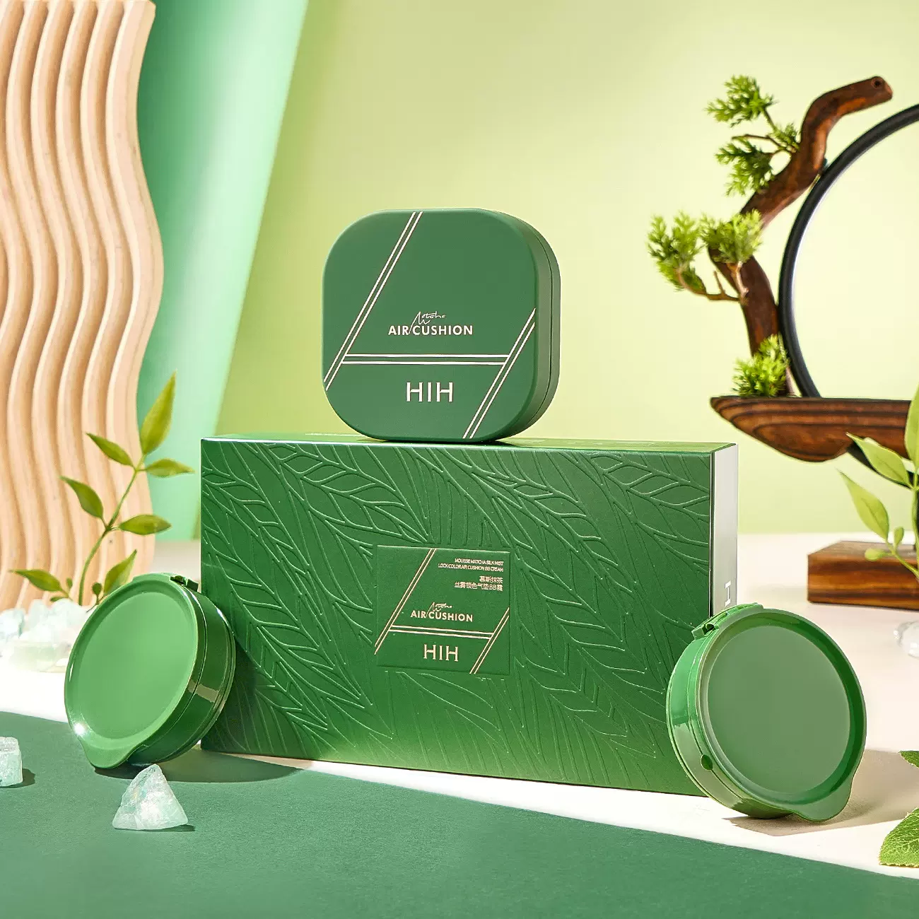 HIH慕斯抹茶丝雾锁色气垫BB霜持久定妆遮瑕保湿不脱妆气垫定制