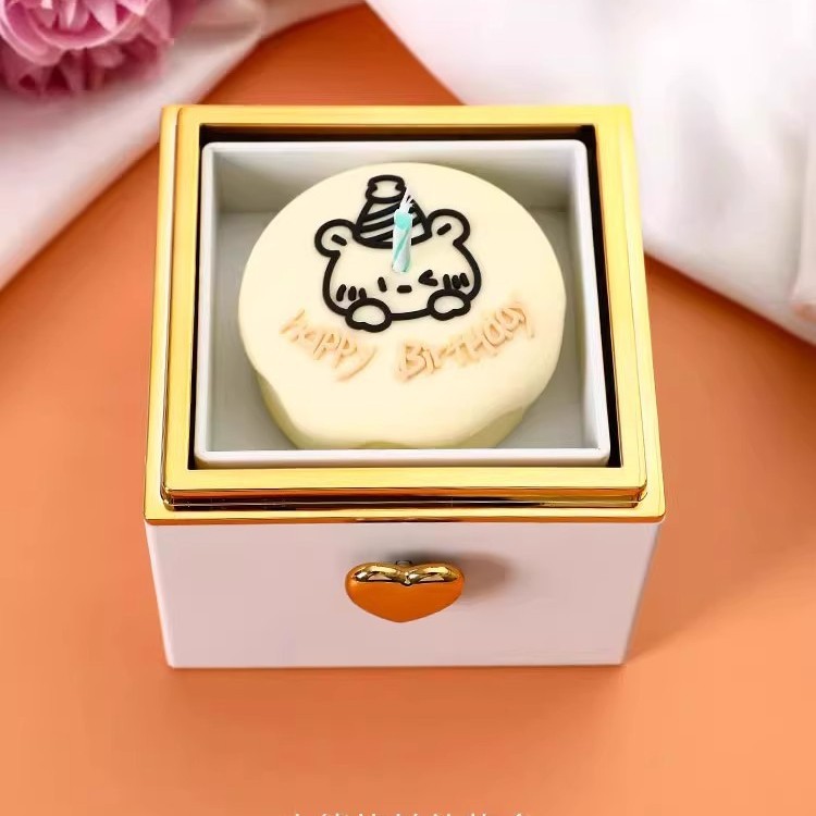 Qixia regalo del día de San Valentín torta de oso sorpresa giratoria caja de anillo de cumpleaños para enviar novia propuesta de matrimonio confesión