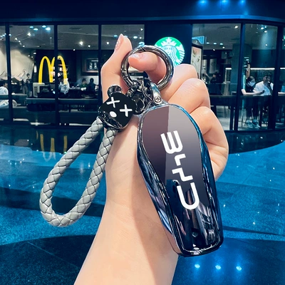 Car key bag — Byd Seagull Key Cover Dolphin Han - type-d-gradient-gray-key-cover-bear-ring-braided-rope