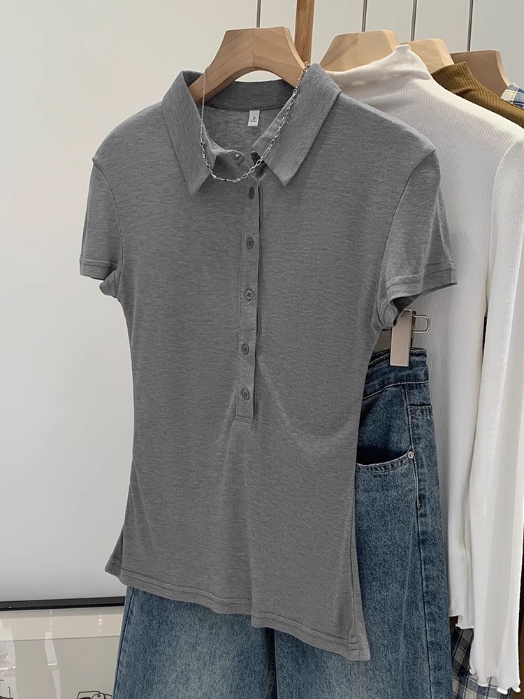 ライゼル天糸親肌正肩修身ギャル微透半袖tシャツ女性夏新作绢糸poloシャツ