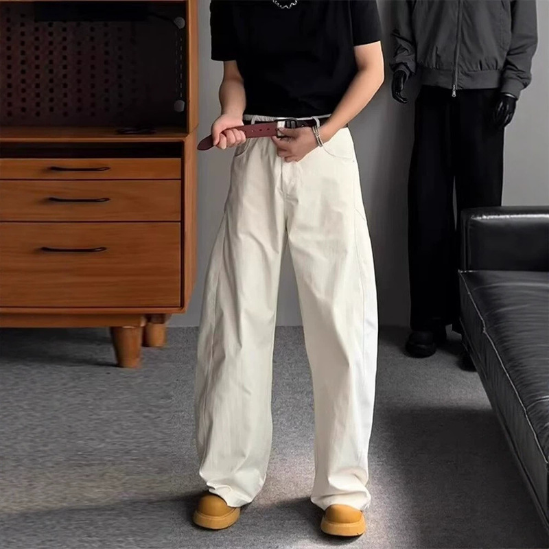 White Curved Hem Pants for Men, 2026 Summer New Thin Quick-Dry Work Pants, Ice Silk Loose Casual Wide-Leg Pants White Curved Hem Pants for Men, 2026 Summer New Thin Quick-Dry Work Pants, Ice Silk Loose Casual Wide-Leg Pants