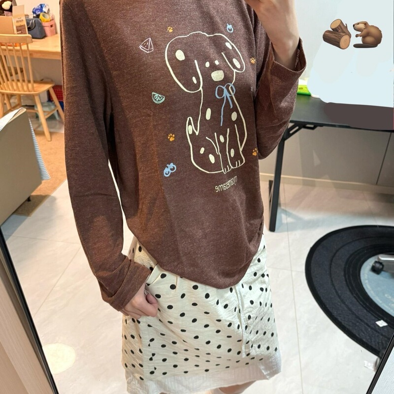 [Guangzhou 150g Rainbow Hemp] Thin, Slightly See-Through Sun Protection Cover-Up for Women, Summer Loose Round Neck Long-Sleeved T-Shirt with Print on It