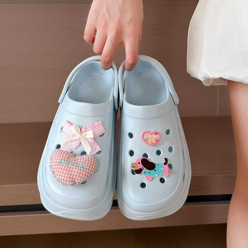 Heart-Shaped Dog Hole Shoes for Women, Outdoor Sandals, Slip-On Beach Shoes, Home Slippers, Women's Closed-Toe Slippers