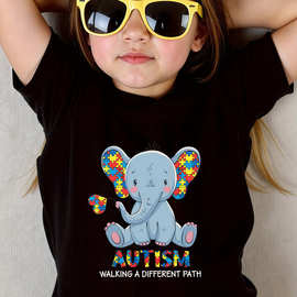 Autism 自闭症大象拼图印花T恤优质纯棉圆领短袖中小童装60202-17