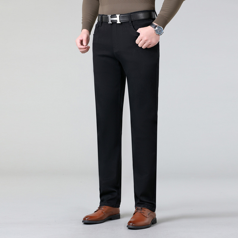 Light Luxury Pure Black Jeans 2025 Autumn and Winter Thickened Warm Casual Pants Men's Straight-Leg Pants Wrinkle-Resistant Long Pants Light Luxury Pure Black Jeans 2025 Autumn and Winter Thickened Warm Casual Pants Men's Straight-Leg Pants Wrinkle-Resistant Long Pants