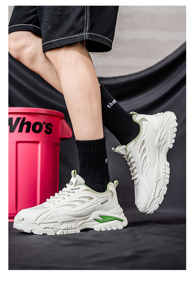 Giày thể thao nam đế dày kiểu sneaker lưới thoáng khí, buộc dây, gót thấp 1–3 cm — Bánh bao gạo W5033, W5033 màu đen, W5033 trắng xanh lục chi tiết 16