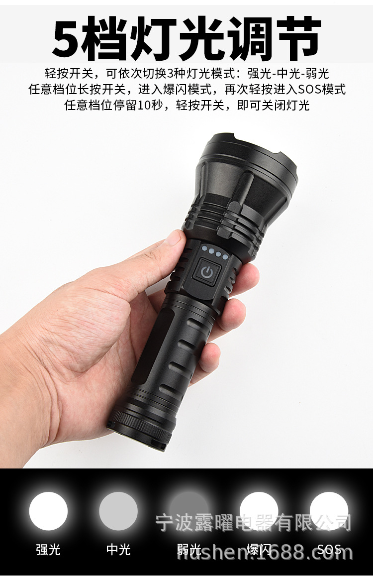 Outdoor Long-Lasting Led High-Intensity Flashlight, Aluminum Alloy Zoomable Handheld Rechargeable White Laser Long-Range Spotlight