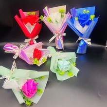 跨境迷你手工花束香皂玫瑰花康乃馨仿真花礼物婚庆拍照道具伴手礼